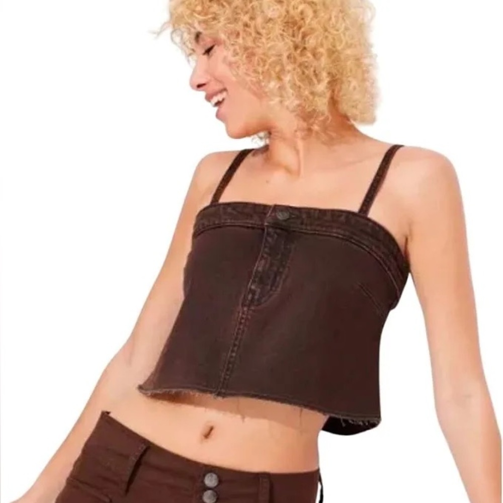 Wild Fable Women's Reworked Cropped Denim Tank Top Brown M